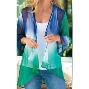 Soft Surroundings Silk Open Ombré Cardigan Sheer